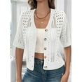 thumbnail image 4 of Women'S Comfy Knit Sweater Cardigan Casual Hollow-Out Short Sleeve Cardigan for Wear White XL, 4 of 7