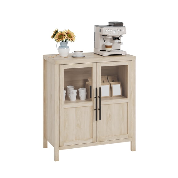Senfot 29" Large Buffet Cabinet with Storage,Modern Farmhouse Console Table,Sideboard Buffet Cabinet with Glass Doors, for Kitchen,Living Room,Dining Room, Hallway,Wood Color