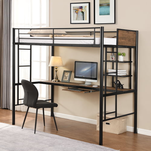 Metal Loft Bed With Desk And Shelves, Maxwell Metal Loft Bed With Desk And Shelves