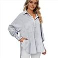 thumbnail image 1 of Camisas de Rayas con Botones para Mujer, Túnicas de Larga, Negras, Talla XXL, 1 of 9