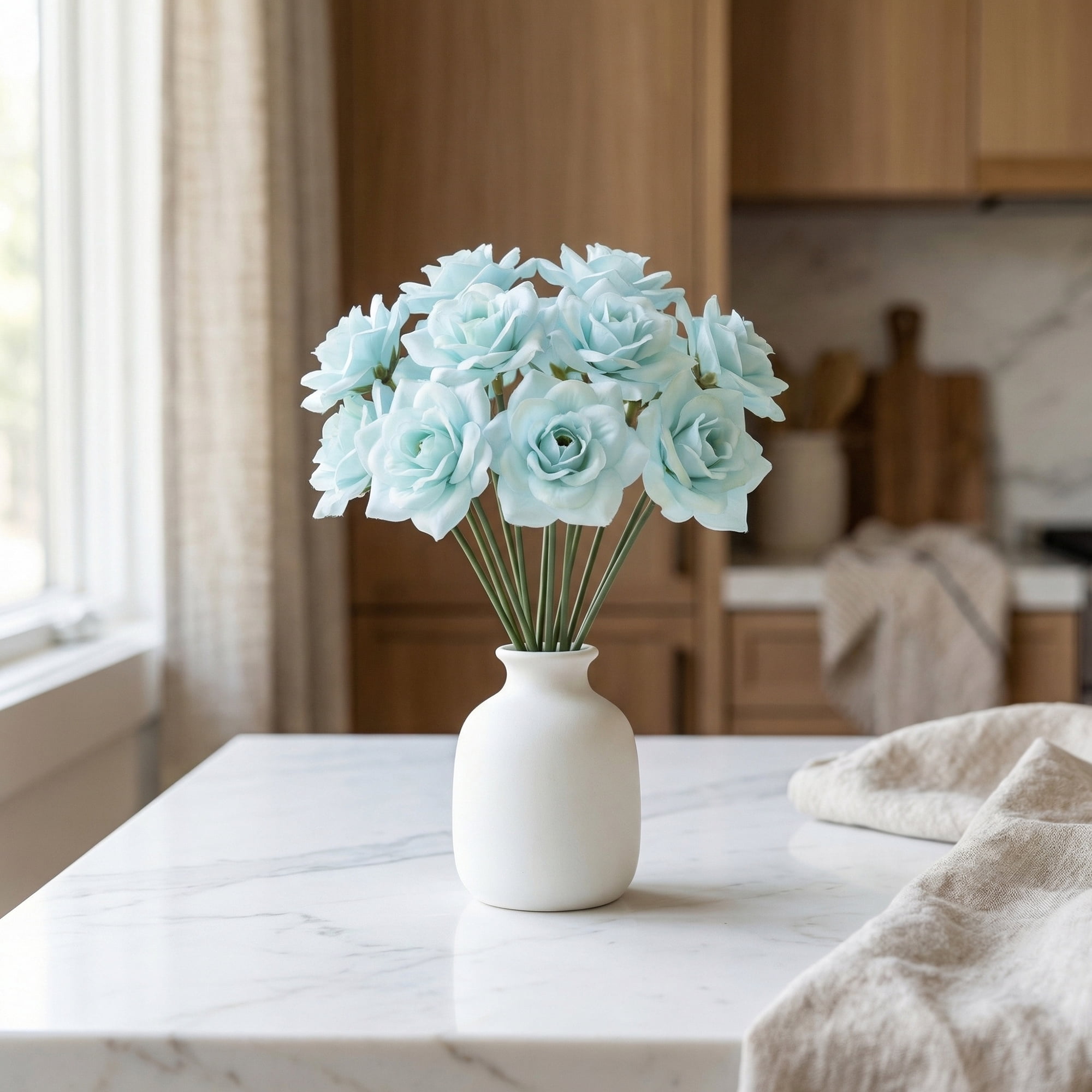 Unique Bargains Artificial Roses Bouquet Silk Rose with Detachable Flower [Light Blue]