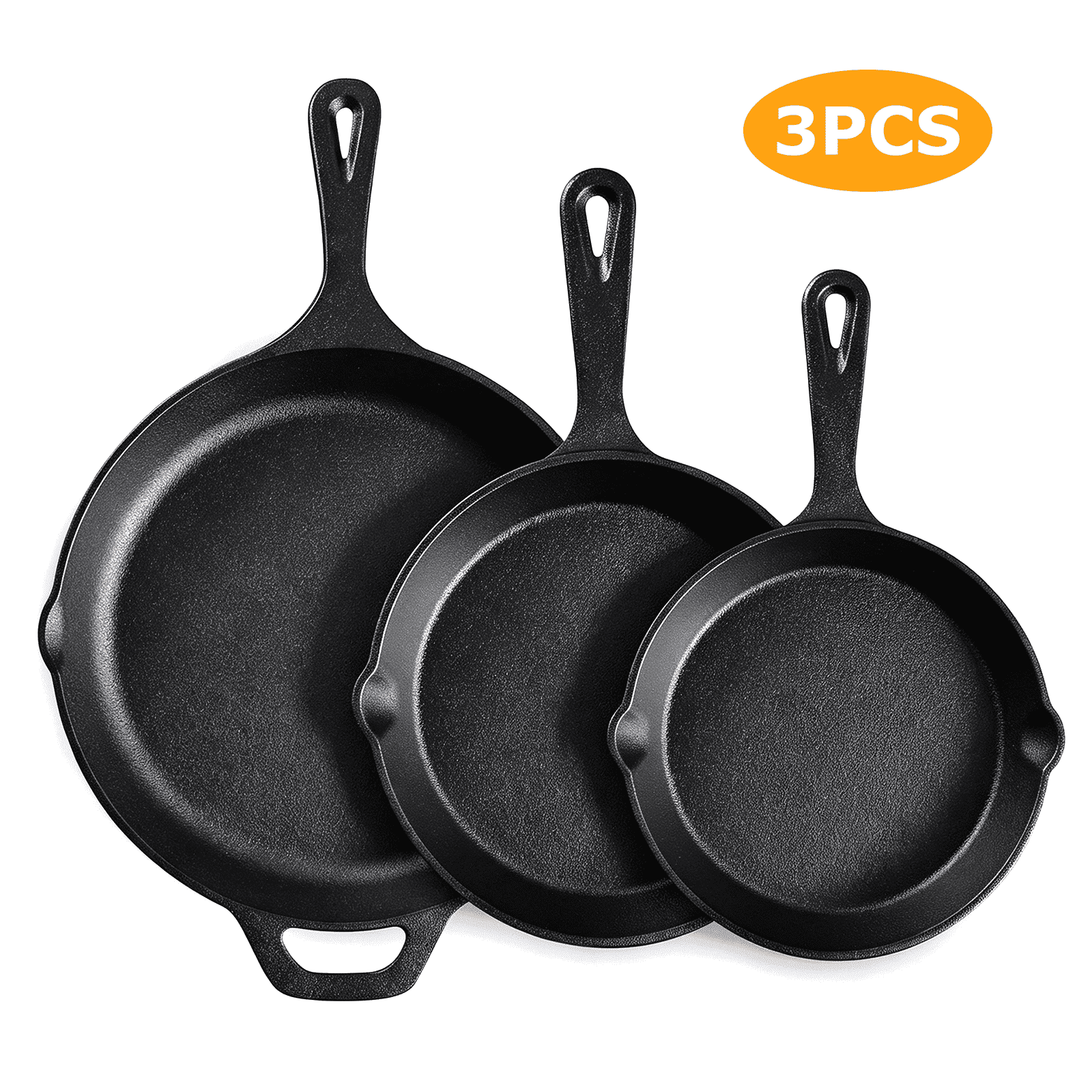 3 Piece Cast Iron Skillet Set, TAIMASI 6", 8", 10" Pre-Seasoned Pan Cookware Set with Handles, Heavy-Duty Frying Pans for Saute, Cooking, Pizza, Oven Grill Stovetop Safe Cookware