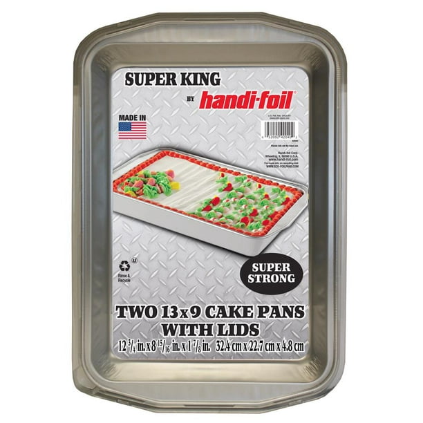 HandiFoil Aluminum Foil Super King 13" x 9" Cake Pan with Lid, 2 Count