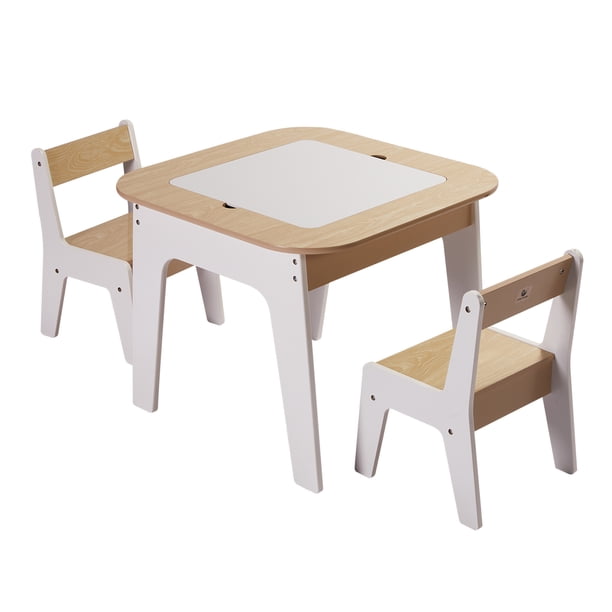 Toffy & Friends Wooden Kids Storage Table and Chairs Set 3, Wood Color