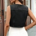 thumbnail image 6 of Jean Vests for Women Crop Denim Top Button Down Waistcoat Vest Tank Tops Fashion Casual Sleeveless Jacket Black & Gray XL, 6 of 7