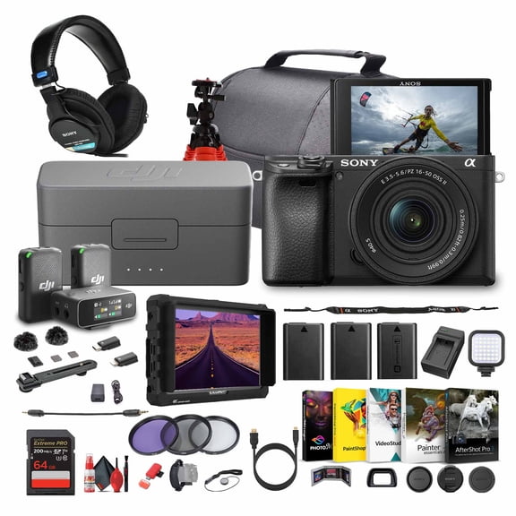 Sony a6100 Mirrorless Camera with 16-50mm Lens Creator Bundle with DJI Wireless Mic (International Model)