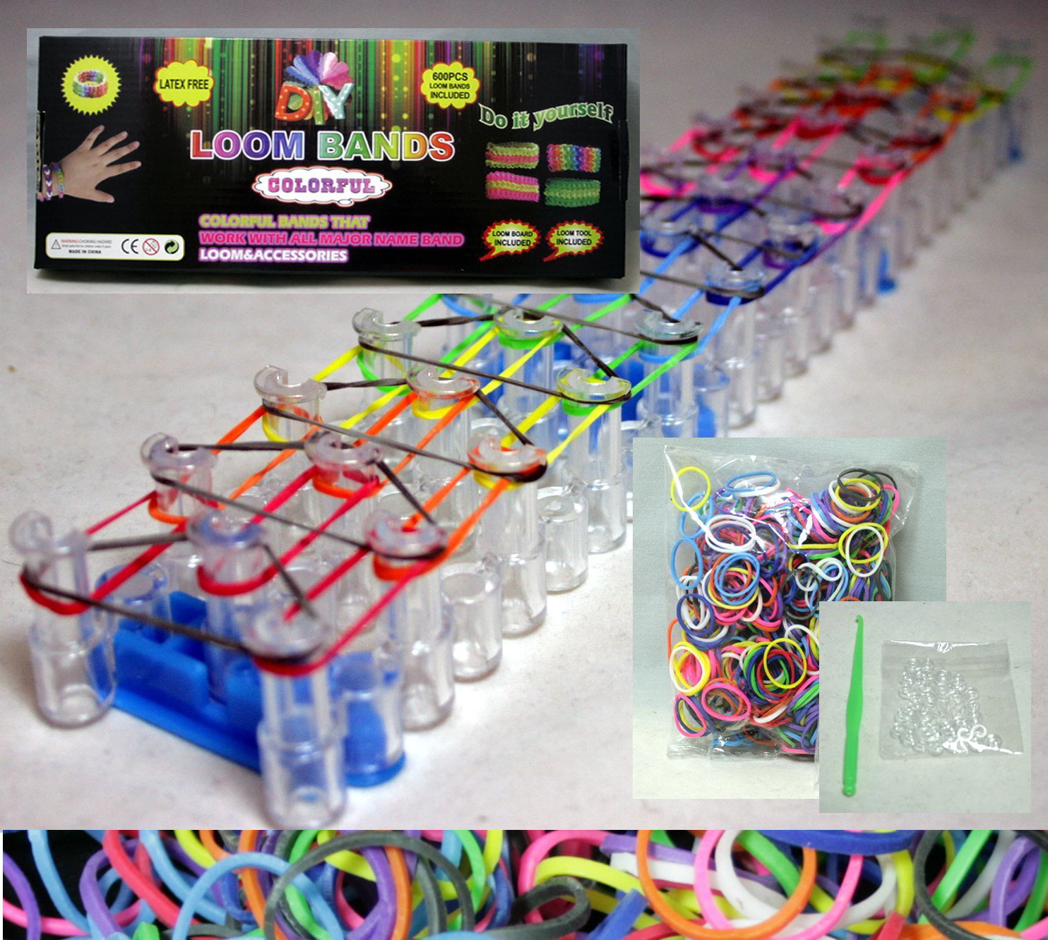 600x Loom Rubber Bands & Needle Board Bracelet DIY Kit Tool Ti#ly 