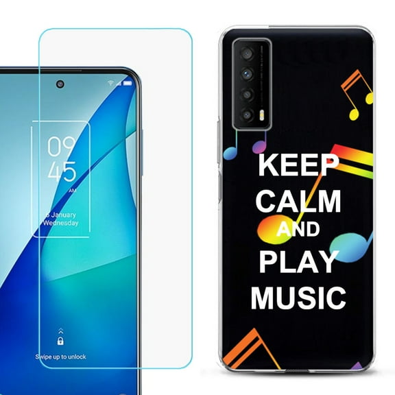 Slim-Fit Gel TPU Phone Case for TCL Stylus 5G, with Tempered Glass Screen Protector, by OneToughShield ® - Keep Calm Music