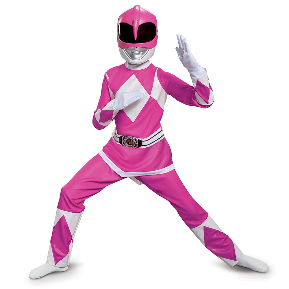 Power Rangers Child Halloween Costume Mask Pink Ranger Muscle Girls Kids 10-12 L 