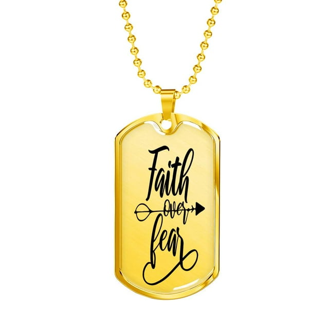 Faith Over Fear Flèche Collier en Acier Inoxydable Ou en or 18 Carats Chien Tag 24" Chaîne