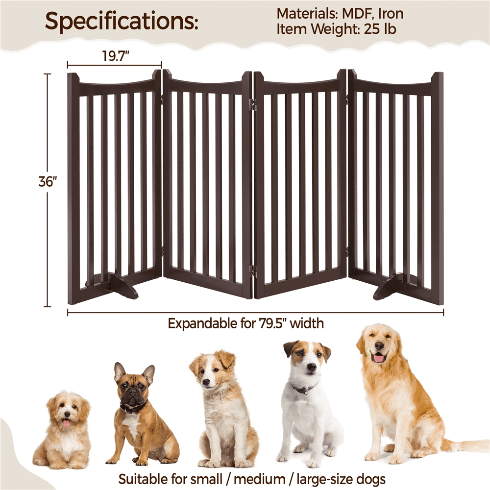 Alden Design 36″ Tall Freestanding Wooden Dog Gate for Small Pet Dogs, 4-Panel, Espresso