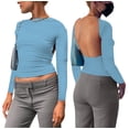 thumbnail image 3 of Fesfesfes Gym Tops Women's Hollowed Out Backless Top Tight Long Sleeve Crop Half High Neck Solid Color Teen Girls Tops M(US:6), 3 of 7