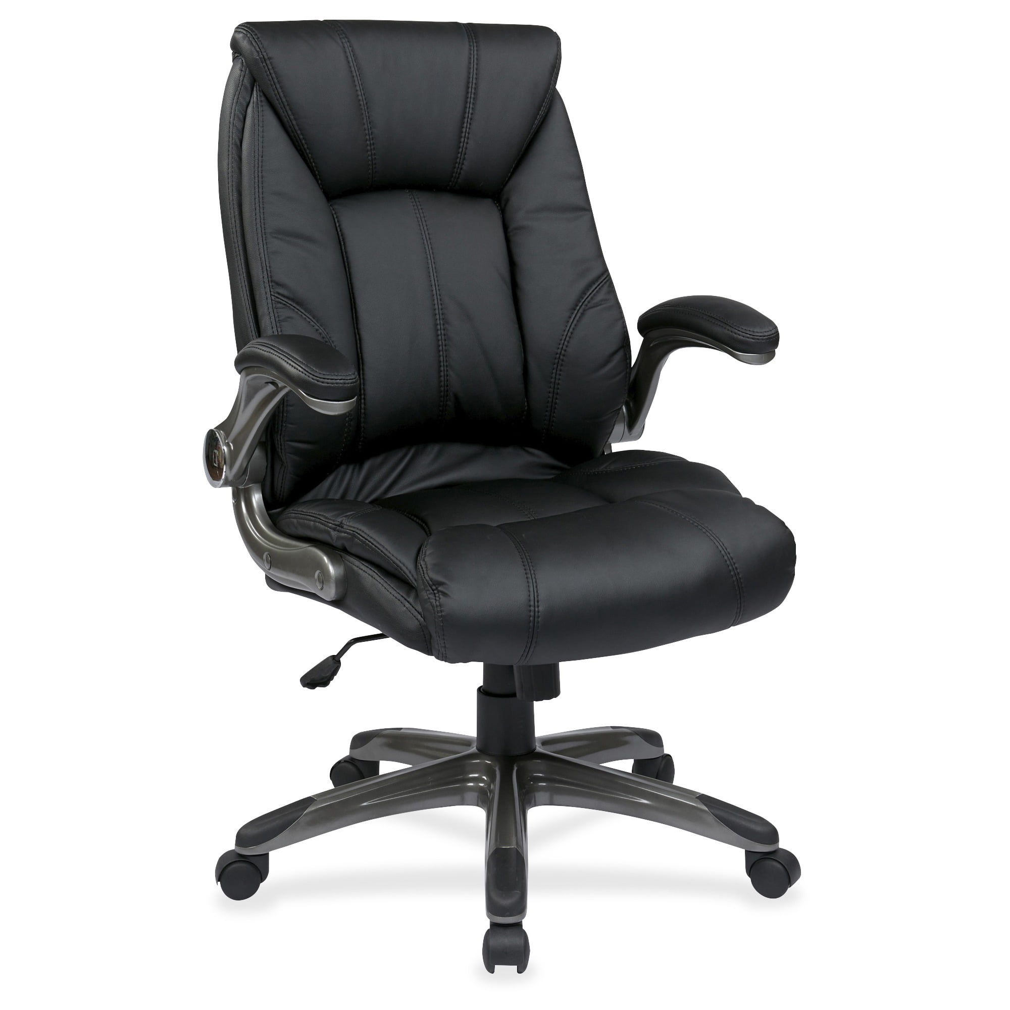 Office Star Products Work Smart Faux Leather Mid Back Managers Chair with Padded Flip Arms in