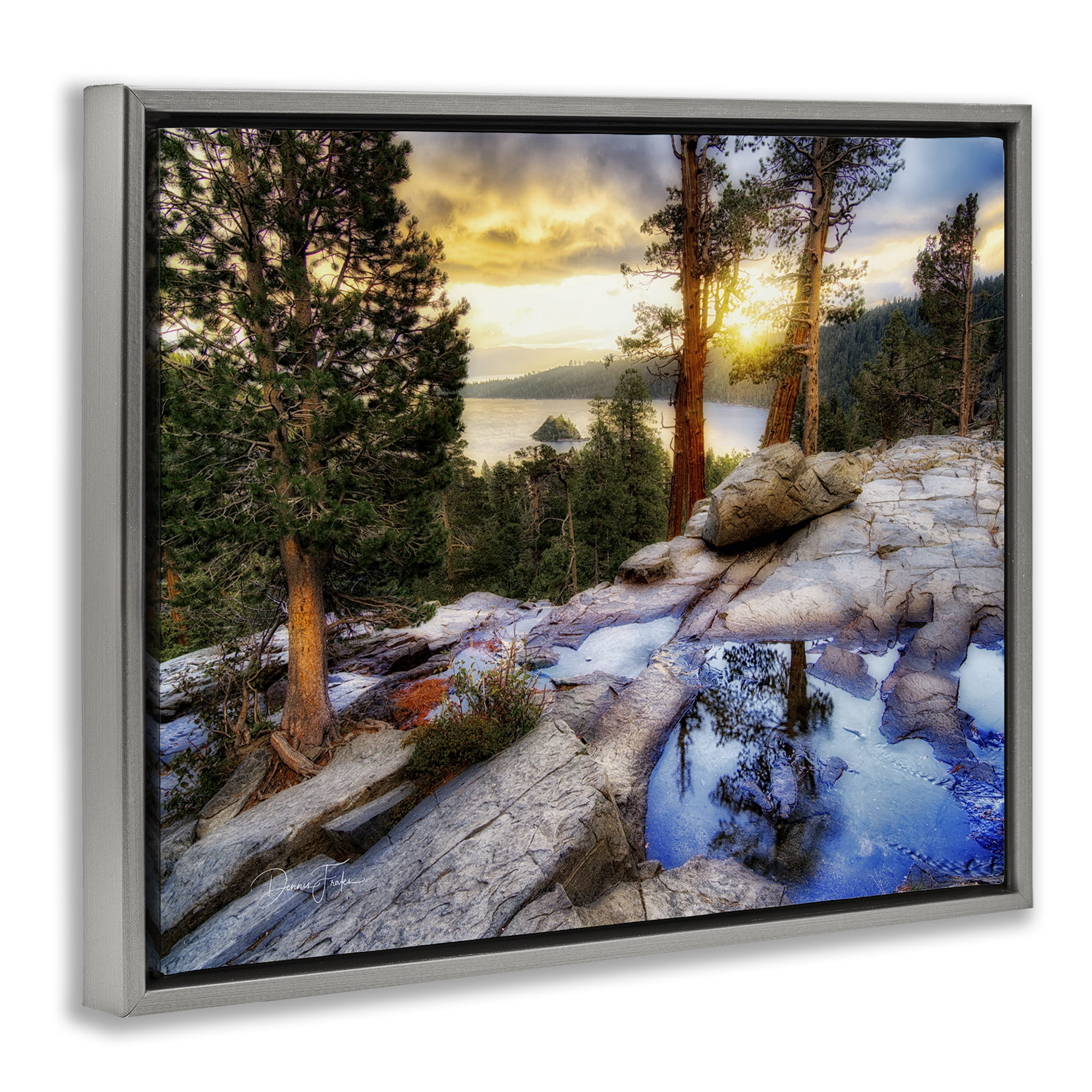 Stupell Industries Forest Cliff Landscape Landscape & Nature Painting Gray Floater Framed Canvas Art Print Wall Art, 31 x 25