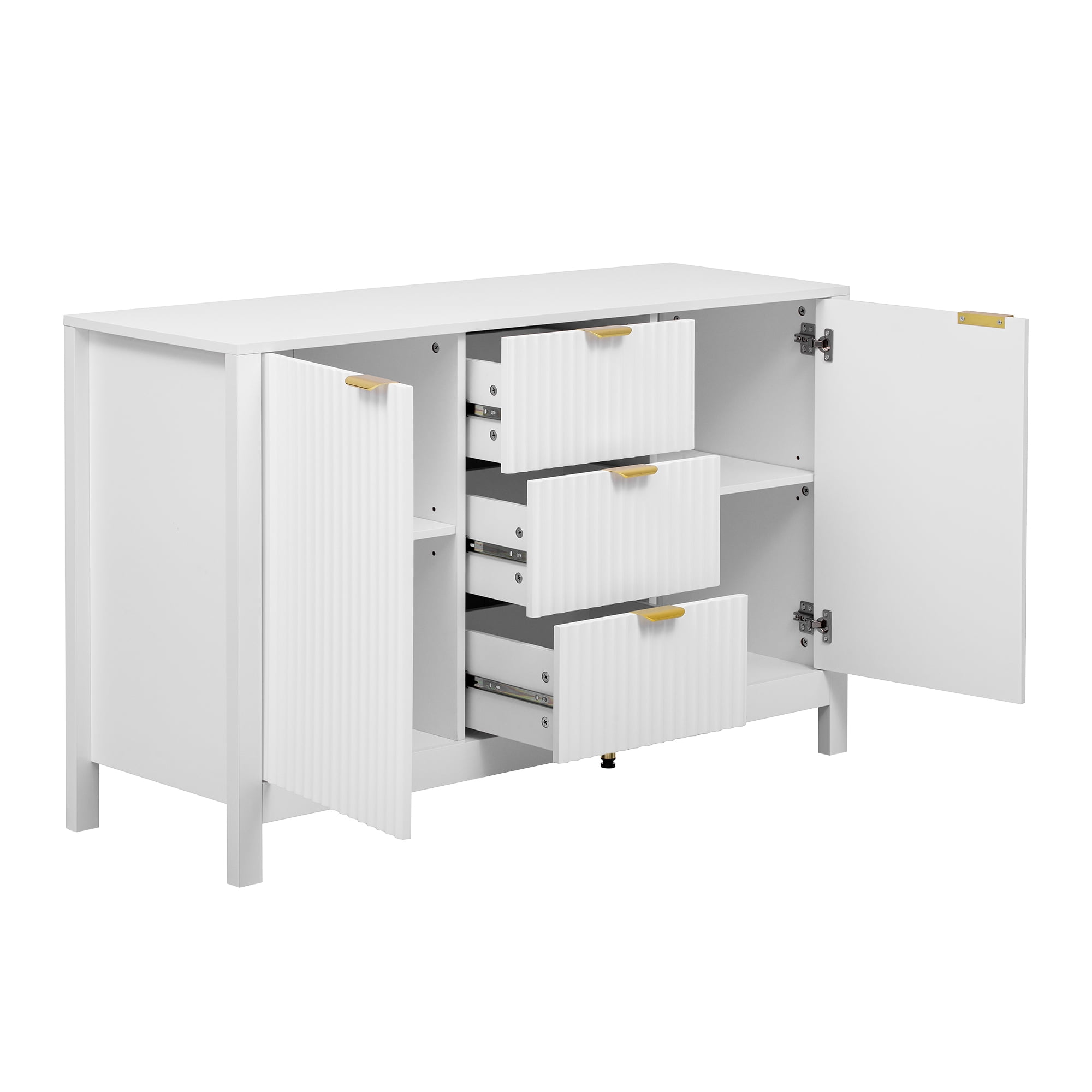 Euroco Sideboard Buffet Cabinet,47" Storage Cabinet with Adjustable Shelves,Metal Handles,3 Drawers and 2 Doors,Wood Console Table for Study,Hallway and Living Room,White