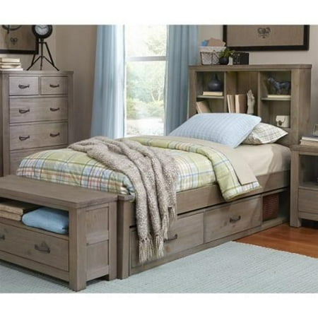 NE Kids Highlands Twin Bookcase Storage Bed in Driftwood