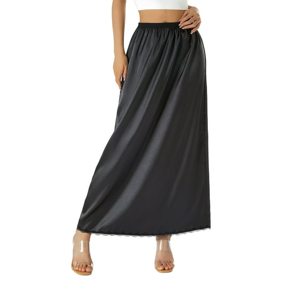Liacowi Women Half Slip Underskirt, Solid Color Elastic Waist Inner Lining for Midi Skirt, Long Underskirt for Ladies, S/M/L/XL/XXL