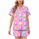 thumbnail image 1 of Blusa de Manga Corta Casual Turndown Botón Impresión Y Pantalones Cortos para las Mujeres, Verano Conjunto Corto para el Uso Diario Al Aire Libre, 1 of 6