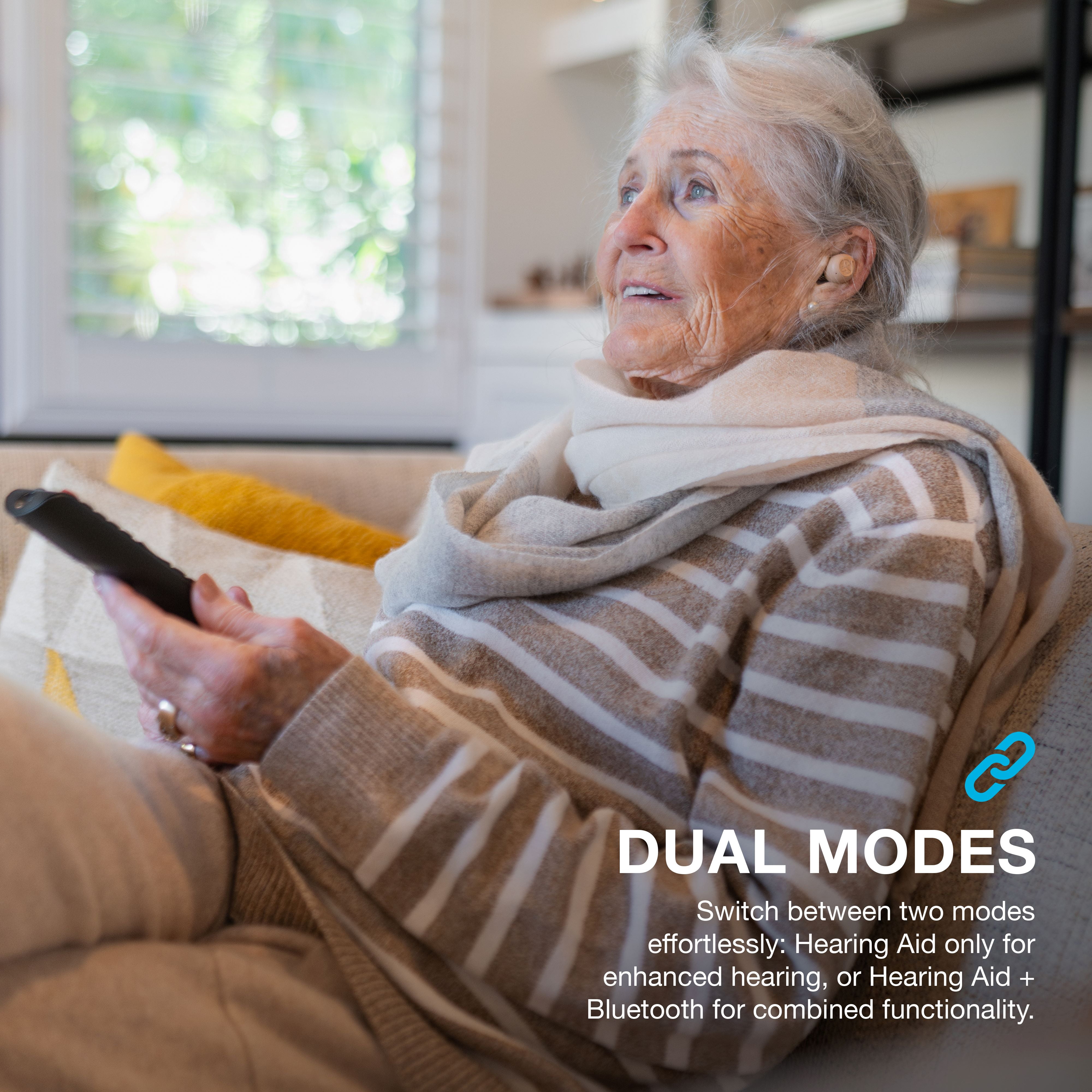 JLab Hear OTC Hearing Aid & Wireless Earbuds with Bluetooth 5.3, Four Preset Hearing Modes