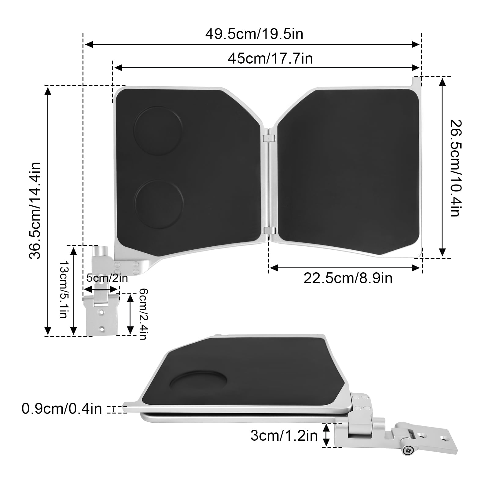 Aluminum Alloy Seat Armrest Folding Table,Left Mount Vehicle Seat Side Table,17.7 Inch Aluminum Alloy Bi-Fold Design for RV, Limo, Boat, Minibus