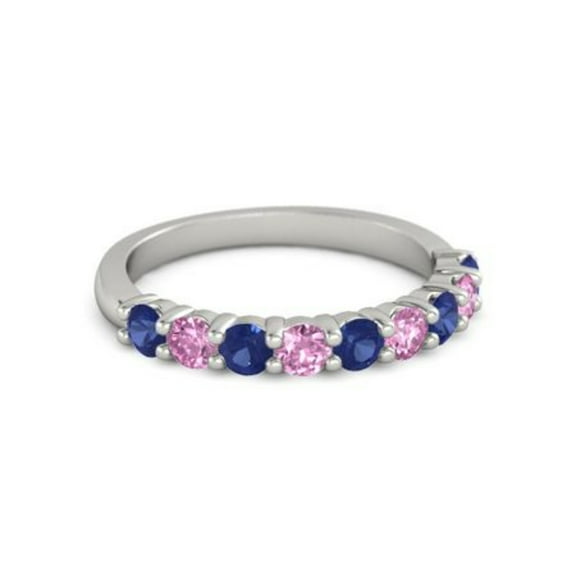 925 Sterling Silver Round 2.50 MM Blue Sapphire Pink Spinel Eternity Women Ring