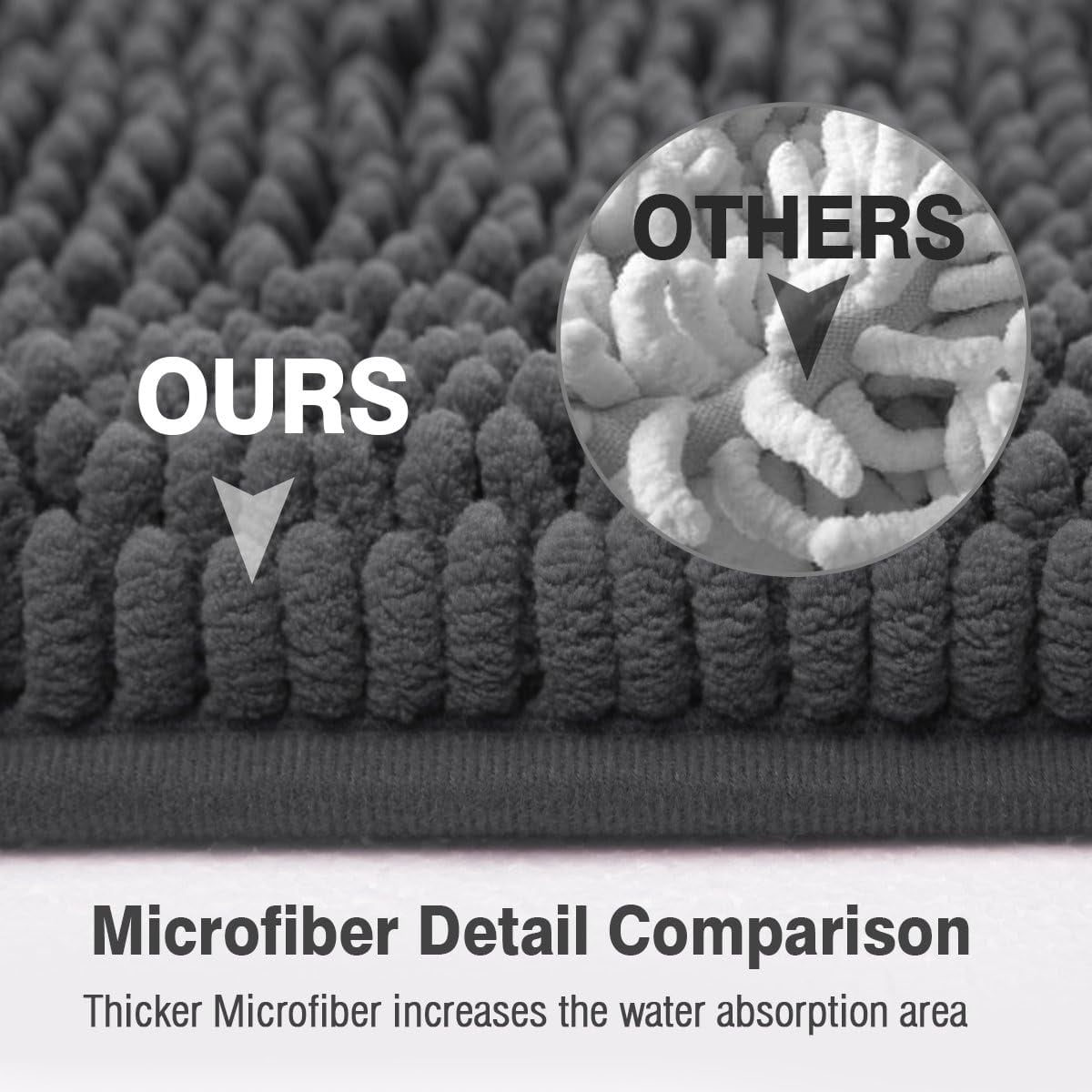 ITSOFT Luxury Bathroom Mats, Non-Slip Chenille Bathmat, Ultra Absorbent, U-Shaped, Charcoal Gray
