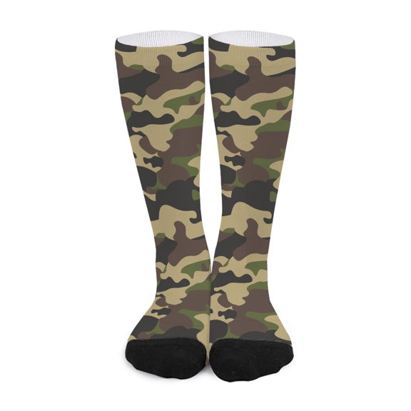 DIQADILA Army Green Camouflage Print Long Socks