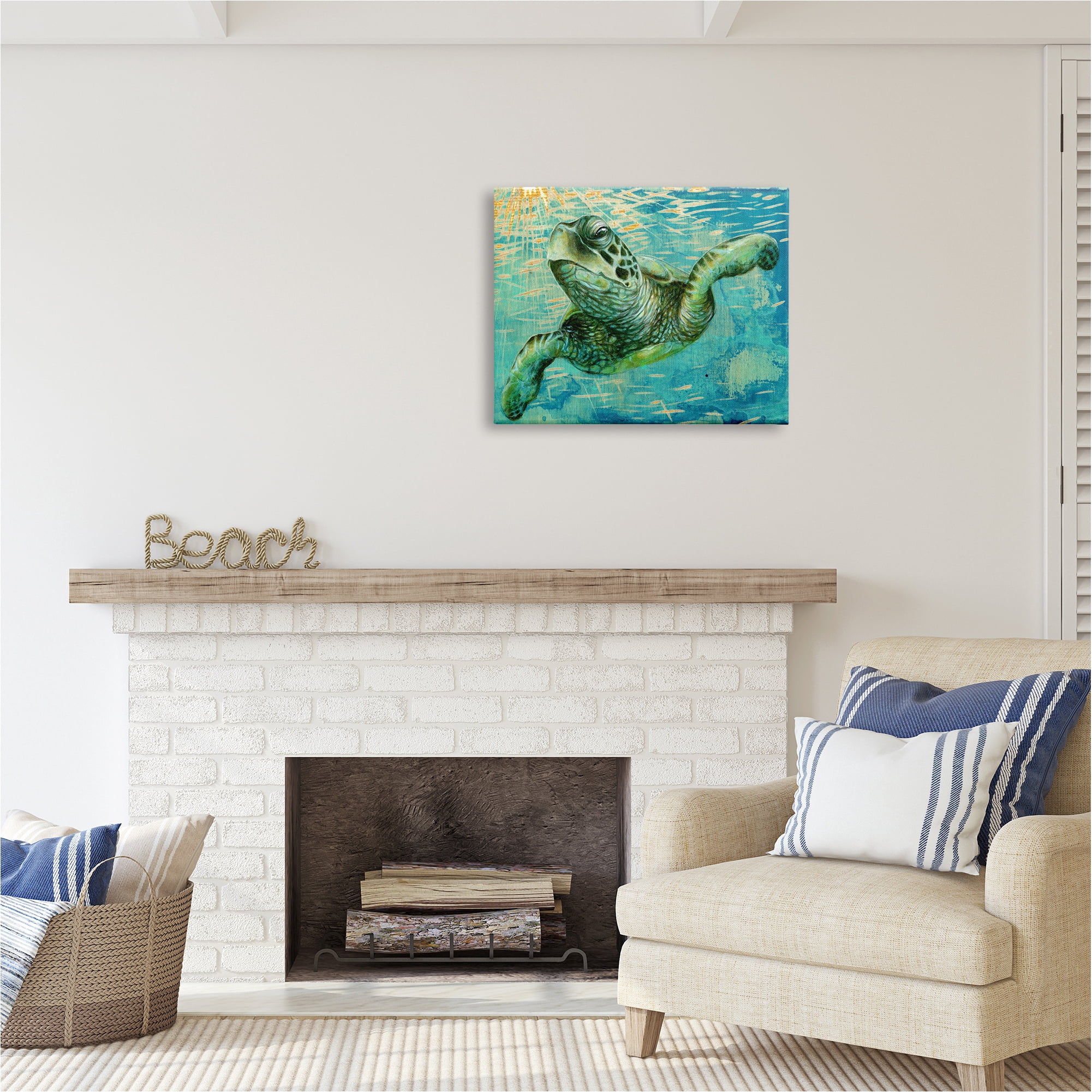 Stupell Industries Turtle & Abstract Rays Animals & Insects Painting Gallery Wrapped Canvas Art Print Wall Art, 30 x 24