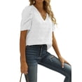 thumbnail image 2 of Liacowi Women Short Puff Sleeve Tops with Jacquard Pattern V Neck Casual Style Summer Clothing, 2 of 5