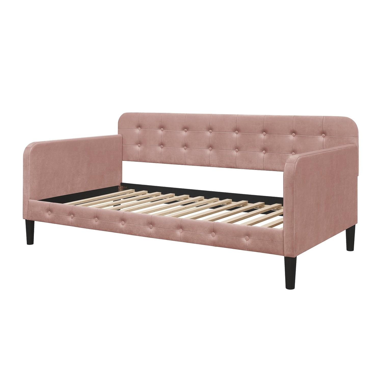 Home Design Chloe Twin Daybed with Velvet Upholstery, Button-Tufted Back, Stylish Versatile Seating and Sleeping Solution for Bedroom or Living Room, Pink