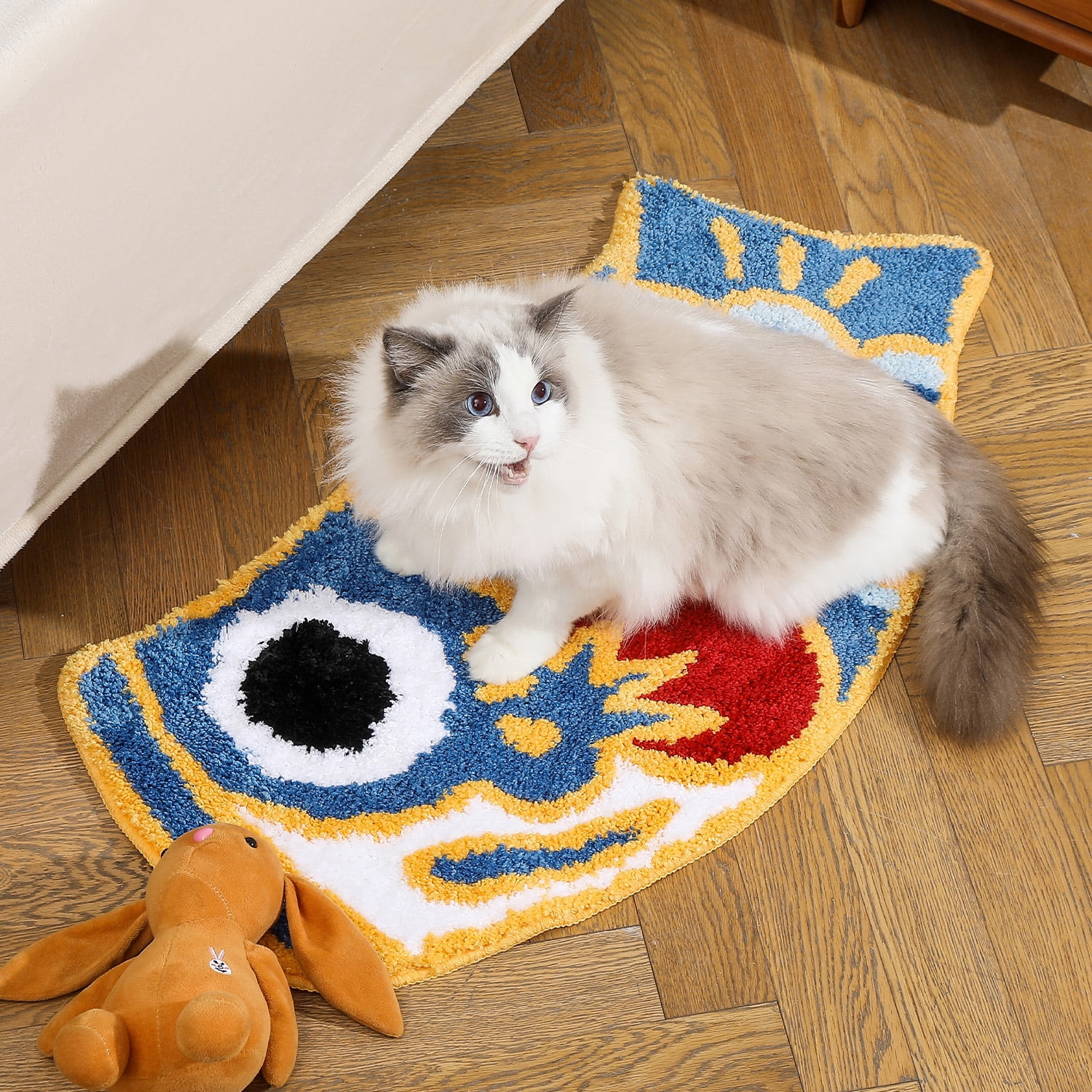 Feblilac Cute Fish Bath Mat For Bathroom, Japanese Koi Flag Soft Water Absorbent, Non-Slip, Machine Washable (Blue)