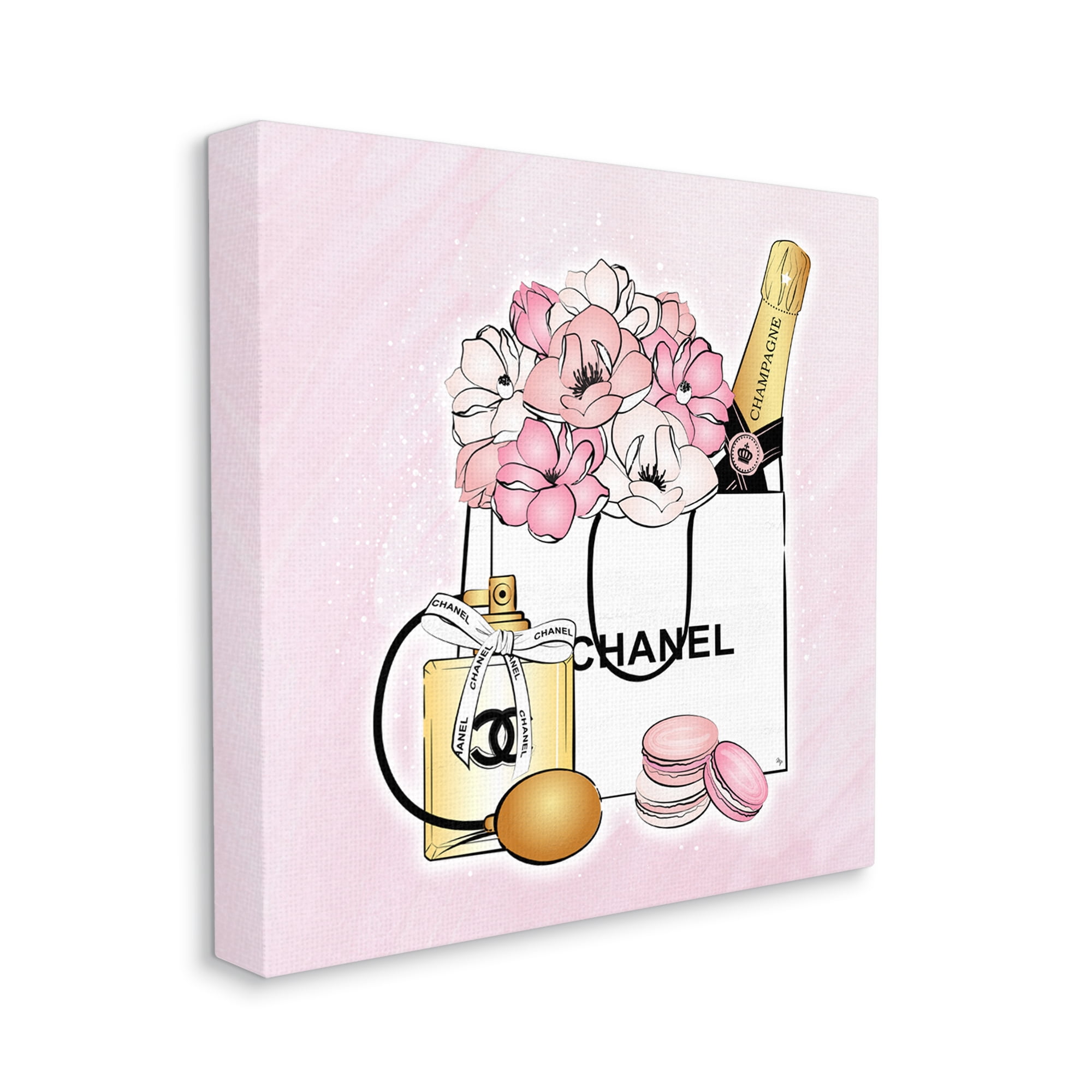 Stupell Industries Golden Perfume Flowered Fashion Shopping Bag Confectionary Macaroons ,30 x 30, Design by Martina Pavlova