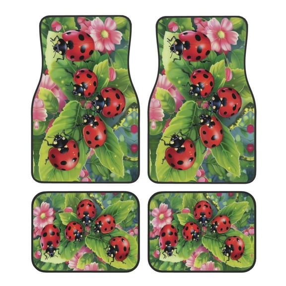 KAKALAD Ladybugs On Leaves Spring 02 Car Floor Mats 4PC Set Carpet Protection, Universal Fit for Car SUV VA & Truck, Vehicle Front & Rear
