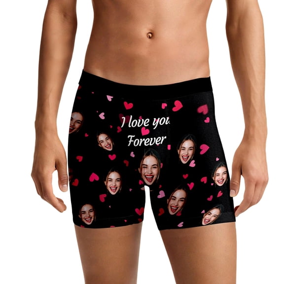Men's Funny Wife Face Print Boxer Briefs Underwear Breathable Comfortable Valentine's Day Boxers Black L