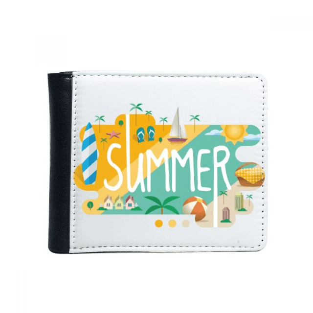Summer Season Illustration Flip Bifold Faux Leather Wallet Multi-Function Card Purse