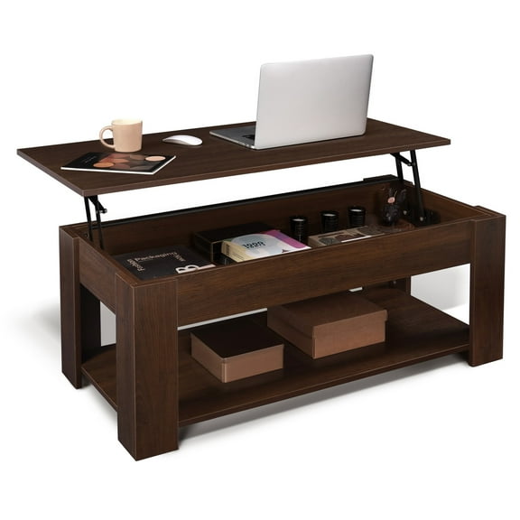 CAPHAUS Lift Top Coffee Table w/ Storage, Storage Coffee Table w/ Lift Top for Living Room, Rising Tabletop Coffee Table w/ Hidden Compartment, Coffee Table w/ Bottom Open Shelf, 41" Espresso