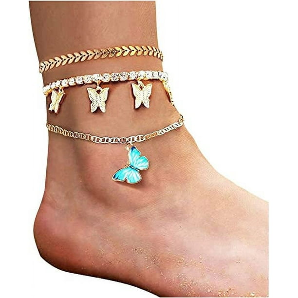 Nvzi 1 pulsera de tobillo para mujer con diseño de mariposa, cadena de tobillo ajustable para playa de verano para mujer, el mejor regalo para familiares y amigos en Navidad (A)