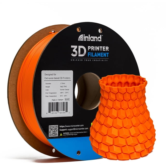 Filamento PLA Inland de 1,75 mm, color naranja, 1 kg, precisión dimensional del filamento de impresora 3D +/- 0,02 mm, carrete de 1 kg (2,2 libras) se adapta a la mayoría de las impresoras 3D FDM (nar