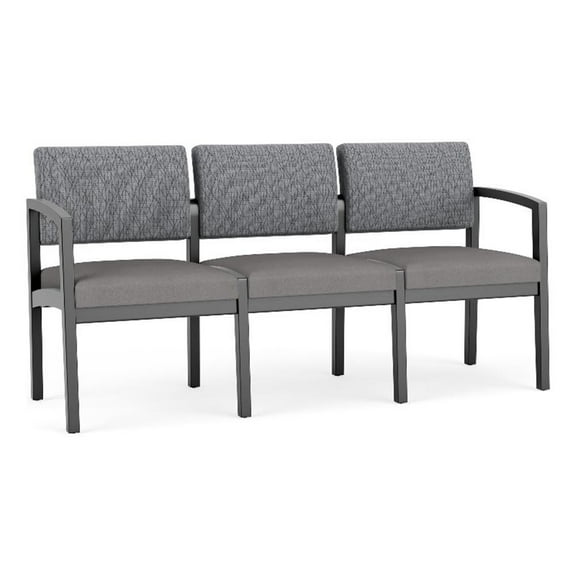 Lenox Wood Reception Waiting 3-Seat Tandem Seating / Black Wood / Gray / Gray