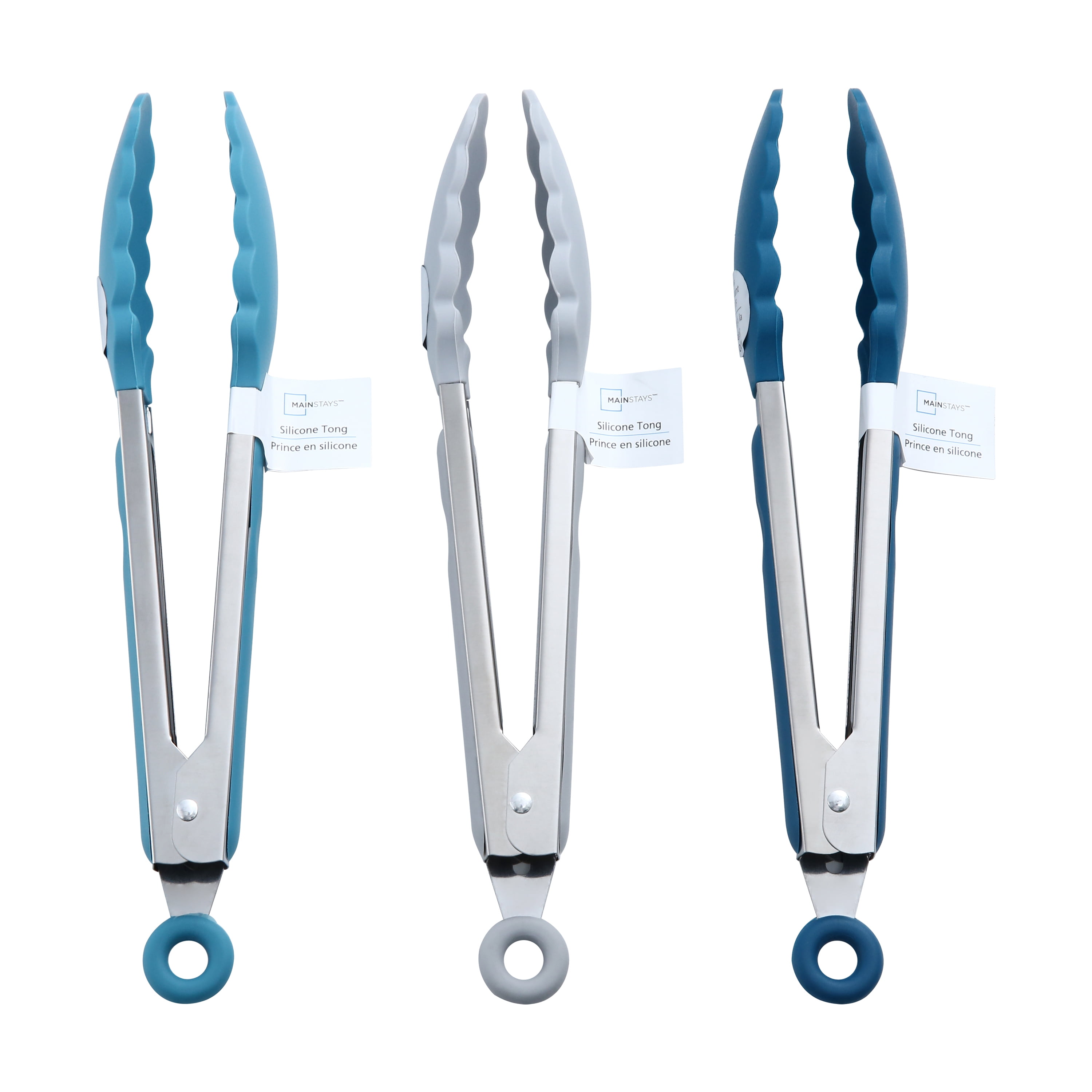 Mainstays 9" Stainless Steel Locking Tongs with Silicone Head, Navy, Grey, or Teal