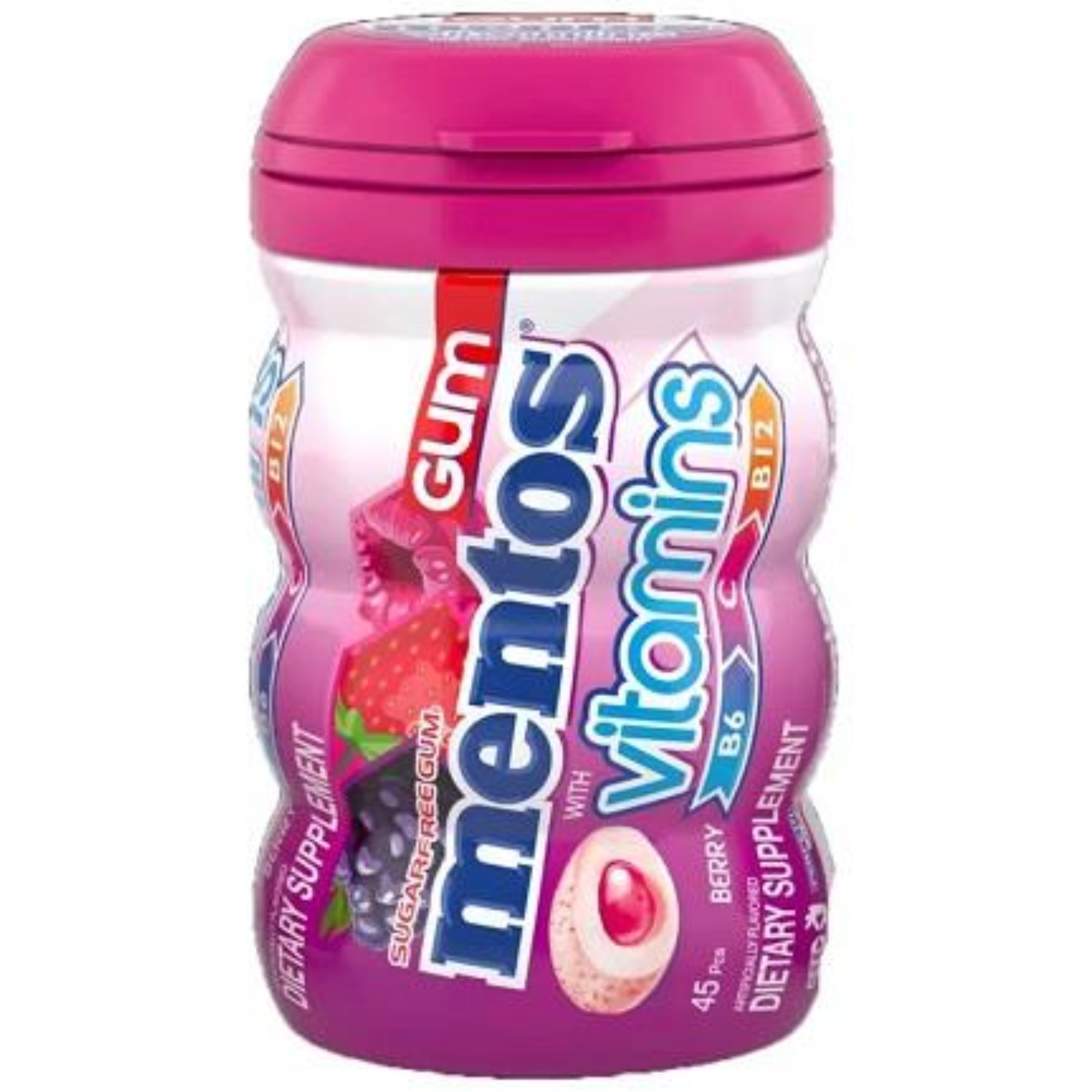 Mentos VITAMINS BERRY Sugar-Free Chewing Gum with Xylitol 45 Piece Bottle 3.18 Oz., (Pack Of 2)