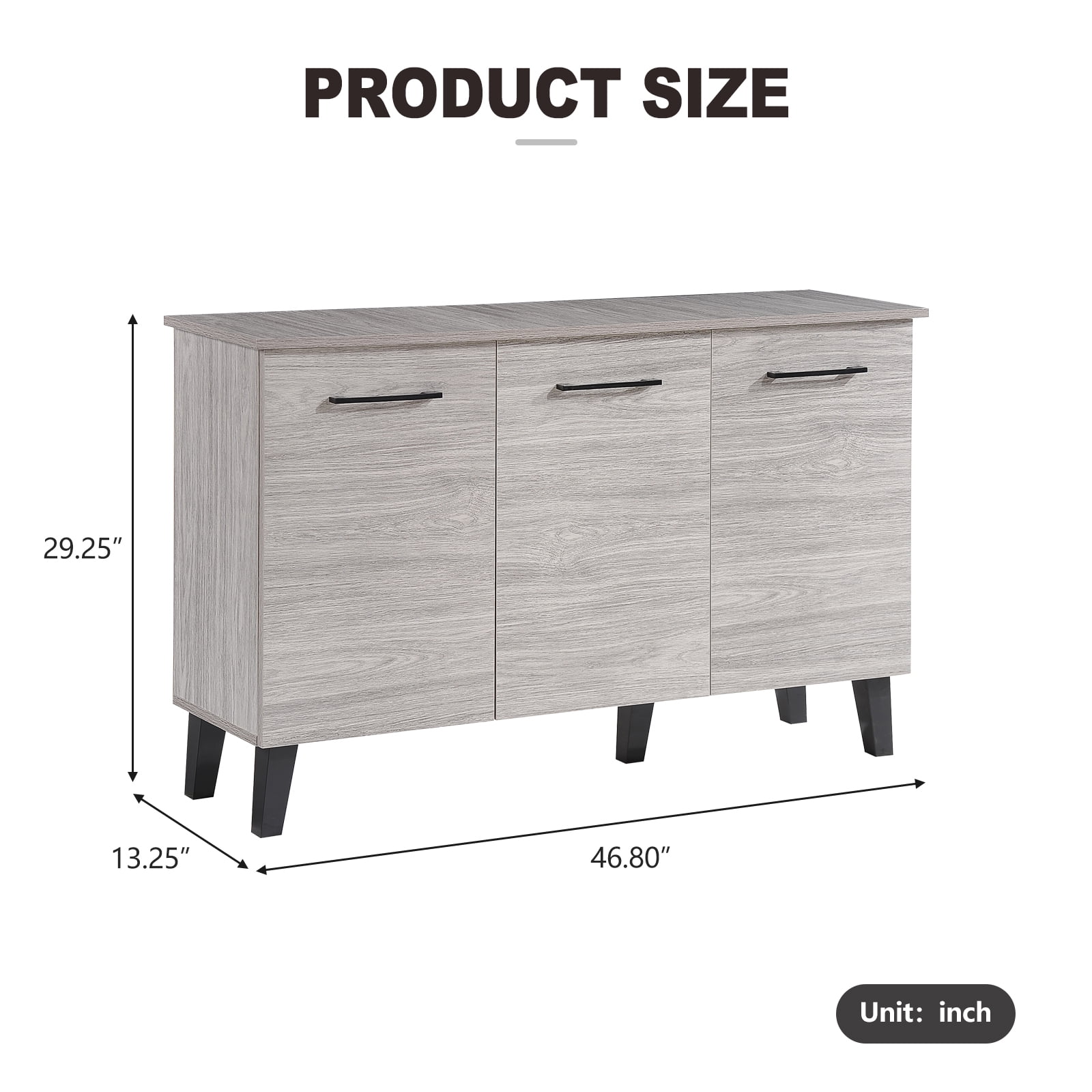 Kadyn Modern Fiberboard Multipurpose Sideboard, Fiberboard Sideboard Buffet Cabinet for Living Room Kitchen, Mid-century Storage Cabinet, Plaid Grey Oak