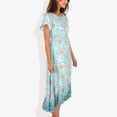 thumbnail image 4 of Women's Open Gathered Neck Short Sleeve Gathered Waist Open Tulip Hem Dress - X Large, Teal, 4 of 5