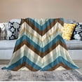 thumbnail image 2 of Nawypu Plush Soft Blanket Zigzag Pattern Cream Teals Gold Brown Fuzzy Cozy Warm Throw Blankets for All Season Sofa, Couch, Bed, Camping, Travel, 2 of 6
