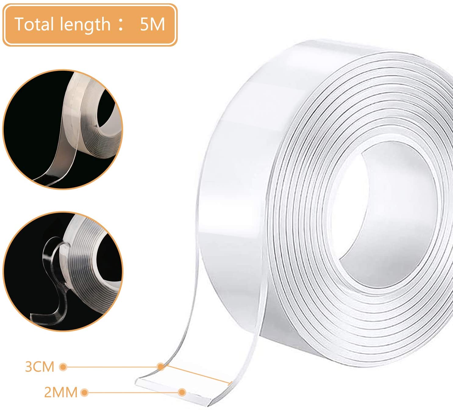 2MM*3CM*5M Nano Tape, Traceless Reusable Adhesive Tape, Washable Double