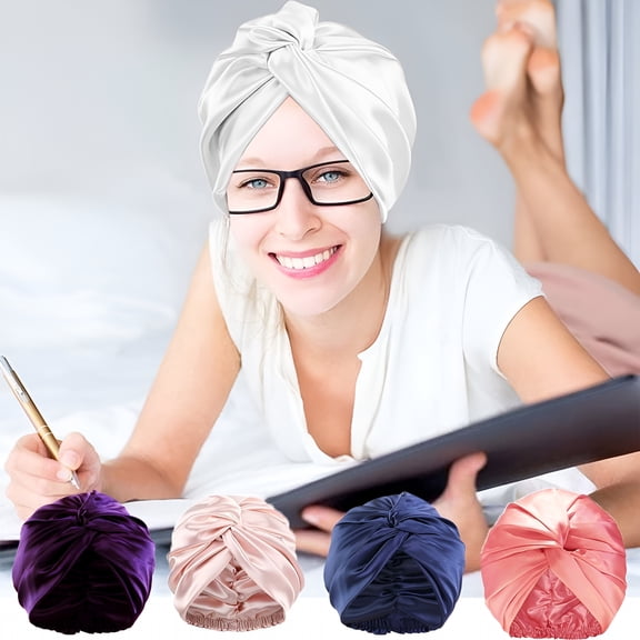 TELOLY Adjustable Silk Satin Bonnet for Sleeping, Women Night Wrap Sleep Cap Turban Double Layer, Large Long Curly Hair Braid Stay on Head