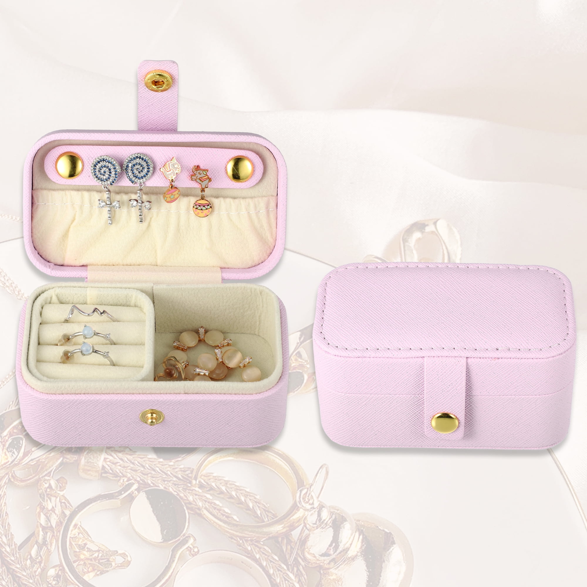 Unique Bargains 1pc Mini Elegant Square Jewelry Box for Travel Purple