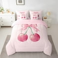 thumbnail image 3 of Feelyou Pink Cute Cherry Twin Bedding Sets 7-Piece, Dreamy Cartoon Bowknot Bow Bedding Comforter Set, Teens Kids Boys Girls Reversible Sheet Sets, Lightweight Room Decor, 3 of 9