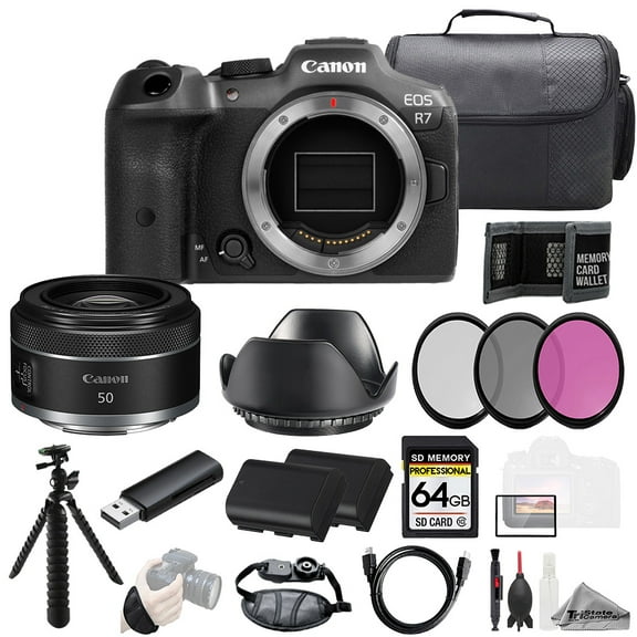 Canon EOS R7 Camera   RF 50mm f/1.8 STM Lens  64GB   Ext Bat  3 PC Filter- Kit (International Version)