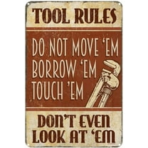Original Vintage Design Tool Rules Don't Look at EM Tin Metal Signs Wall Art | Thick Tinplate Print Poster Wall Decoration for Garage